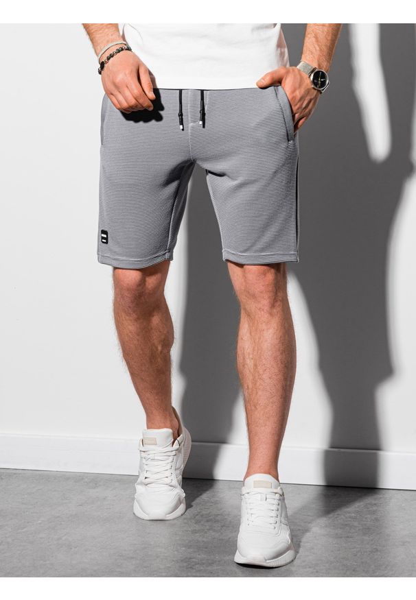 Ombre Clothing - Krótkie spodenki męskie dresowe W294 - szare - XXL. Kolor: szary. Materiał: dresówka. Długość: krótkie. Styl: sportowy, klasyczny