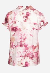 Born2be - Różowo-Biała Koszulowa Bluzka z Bawełną i Ozdobnym Rękawem Risselle. Kolor: różowy. Materiał: bawełna #6