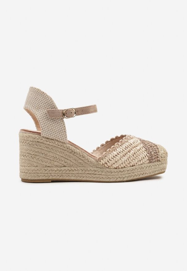 Born2be - Ciemnobeżowe Sandały w Stylu Espadryli na Plecionym Koturnie Anniviora. Okazja: na co dzień. Kolor: beżowy. Sezon: lato. Obcas: na koturnie. Styl: retro, elegancki, casual