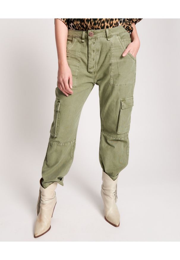 ONETEASPOON - Zielone spodnie Revolution Cargo Low Waist. Stan: obniżony. Kolor: zielony. Materiał: tkanina. Wzór: aplikacja