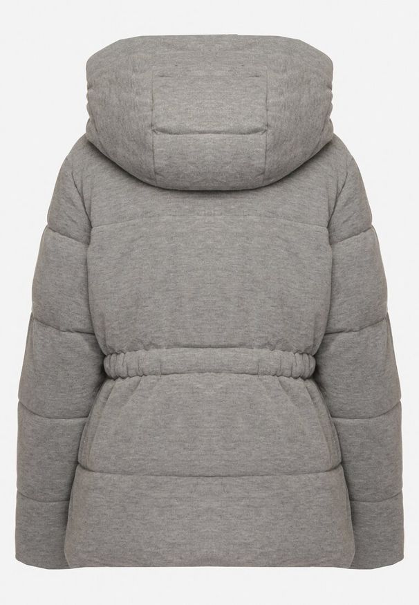 Born2be - Szara Kurtka Pikowana z Kapturem ze Ściągaczami Torita. Typ kołnierza: kaptur. Kolor: szary. Materiał: jeans, tkanina. Styl: klasyczny, elegancki