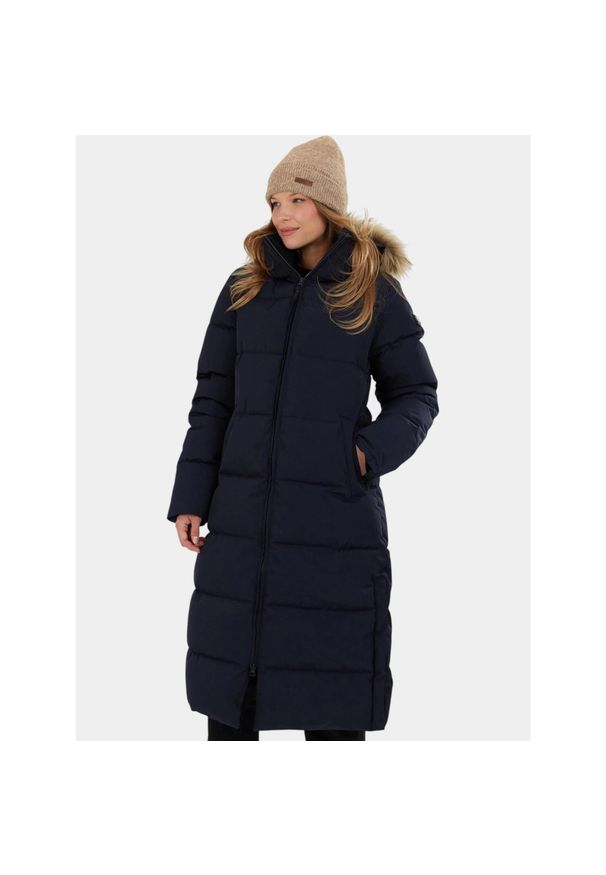 FUNDANGO - Płaszcz Zimowy Damski Fundango Meganne. Kolor: niebieski. Materiał: futro, puch. Sezon: zima. Sport: turystyka piesza