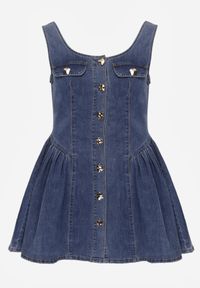 Born2be - Niebieska Jeansowa Sukienka z Bawełny o Rozkloszowanym Kroju z Guzikami Nikesilea. Typ kołnierza: dekolt gorset. Kolor: niebieski. Materiał: bawełna, jeans. Typ sukienki: rozkloszowane, gorsetowe. Styl: elegancki, klasyczny #8