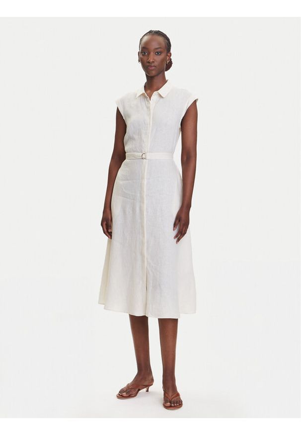 Marella Sukienka koszulowa Rodesia 2515221262 Écru Regular Fit. Kolor: kremowy. Materiał: len. Typ sukienki: koszulowe