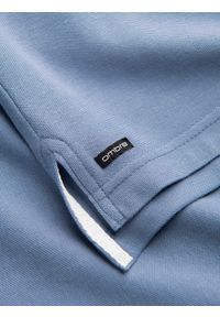 Ombre Clothing - Koszulka męska polo bez kołnierzyka - niebieska V3. Typ kołnierza: polo, bez kołnierzyka. Kolor: niebieski. Materiał: bawełna. Długość: długie #5