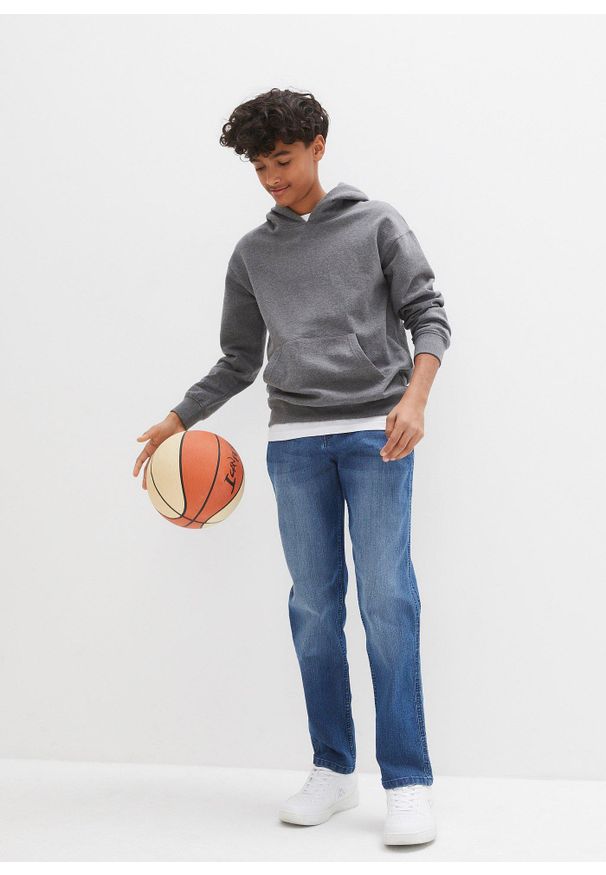 bonprix - Dżinsy ze stretchem loose fit z regulowanym paskiem, prosta nogawka. Kolor: niebieski