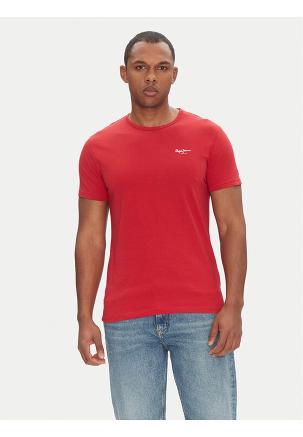 Pepe Jeans T-Shirt Original Basic PM508212 Czerwony Slim Fit. Kolor: czerwony. Materiał: bawełna