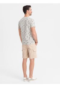 Ombre Clothing - Spodenki męskie bawełniane cargo z elastycznym pasem – beżowe V3 OM-SRCG-0190 - XXL. Okazja: na co dzień. Kolor: beżowy. Materiał: bawełna. Sezon: lato. Styl: casual #10