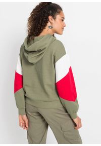Bluza z kapturem bonprix oliwkowo-czerwono-biel wełny. Typ kołnierza: kaptur. Kolor: zielony. Materiał: wełna #5
