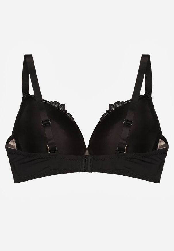 Born2be - Czarno-Beżowy Biustonosz z Koronką i Sercem z Cyrkonii Coratune. Kolor: czarny. Materiał: koronka. Wzór: koronka