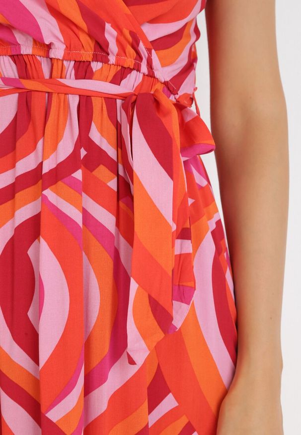 Born2be - Pomarańczowa Wiskozowa Sukienka Maxi na Ramiączkach z Gumką i Paskiem w Talii Annanise. Kolor: pomarańczowy. Materiał: wiskoza. Długość rękawa: na ramiączkach. Typ sukienki: kopertowe. Długość: maxi