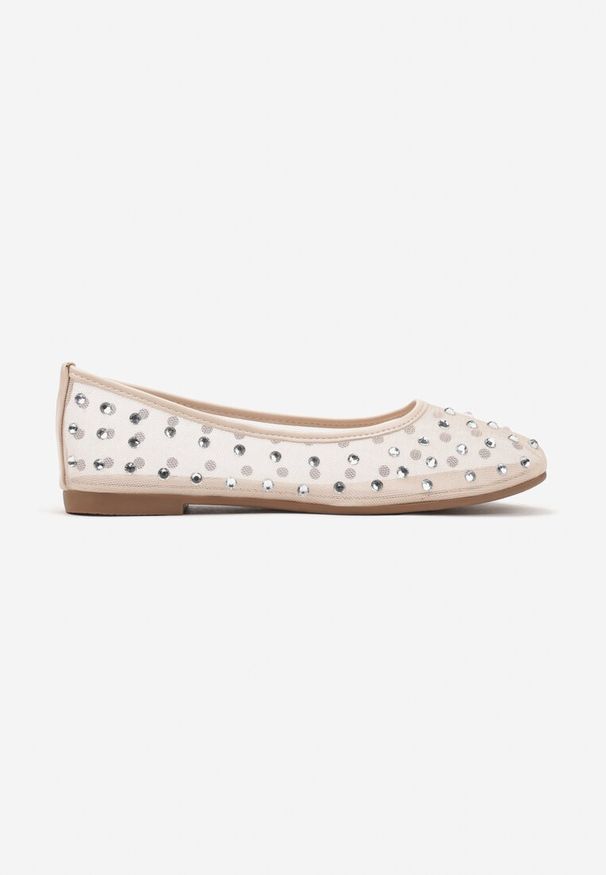 Renee - Beżowe Balerinki Siateczkowe z Cyrkoniami All Over Annilea. Okazja: na co dzień. Kolor: beżowy. Materiał: jeans, materiał. Wzór: aplikacja. Styl: elegancki, casual
