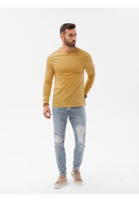 Ombre Clothing - Longsleeve męski bez nadruku - musztardowy V1 - Rozmiar: XXL. Okazja: na co dzień. Kolor: żółty. Materiał: bawełna. Długość rękawa: długi rękaw. Długość: długie. Styl: klasyczny, casual, rockowy