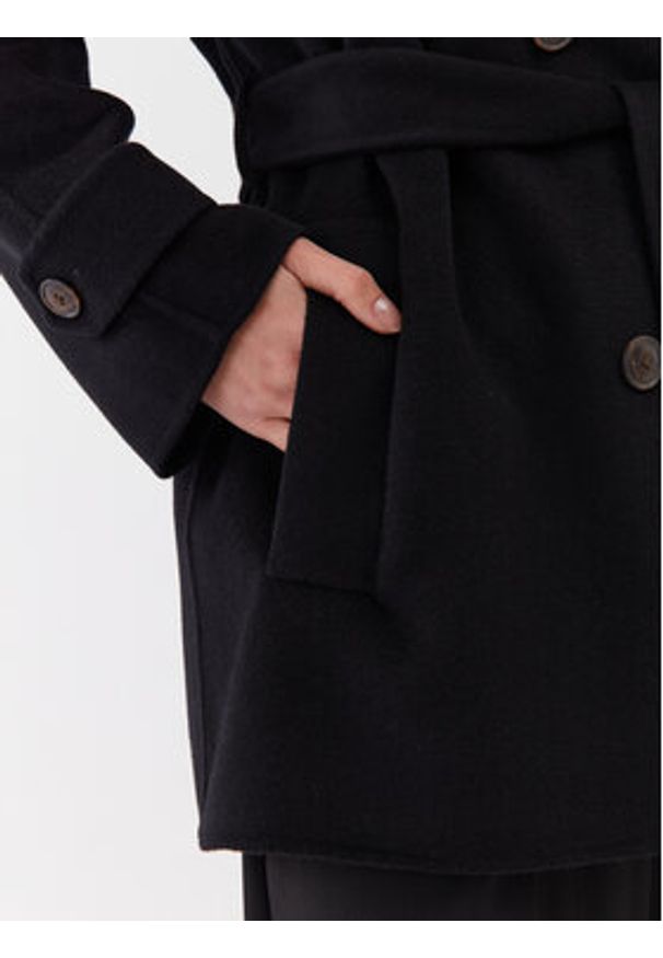 TOMMY HILFIGER - Tommy Hilfiger Płaszcz wełniany WW0WW39408 Czarny Relaxed Fit. Kolor: czarny. Materiał: syntetyk, wełna