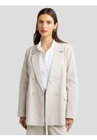 Big-Star - Marynarka damska z dodatkiem lnu beżowa Marylia 800. Okazja: na spotkanie biznesowe. Kolor: beżowy. Materiał: len. Wzór: aplikacja. Styl: biznesowy, elegancki #6