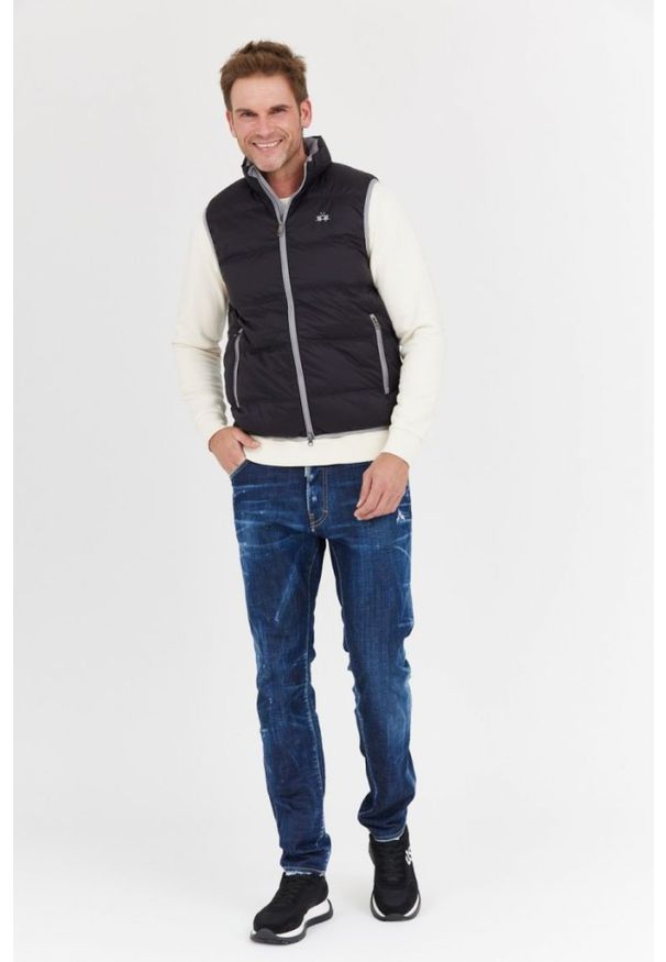 La Martina - LA MARTINA Czarny puchowy bezrękawnik męski, Rozmiar XL. Kolor: czarny. Materiał: puch. Długość rękawa: bez rękawów