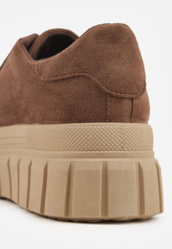 Born2be - Jasnobrązowe Sneakersy Vices na Grubej Podeszwie z Geometryczną Aplikacją Leanae. Kolor: brązowy. Materiał: jeans. Wzór: geometria, aplikacja