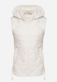 Born2be - Biała Kamizelka z Odpinanym Kapturem Ozdobiona Pikowaniem Cirisse. Okazja: na co dzień, na spacer. Kolor: biały. Materiał: jeans. Wzór: aplikacja. Styl: klasyczny, casual, elegancki #4