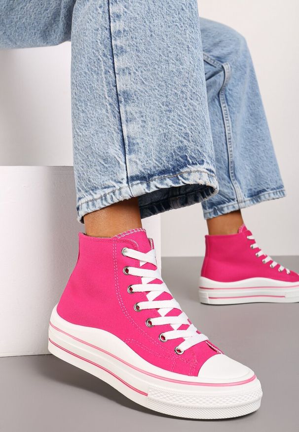 Born2be - Fuksjowe Trampki za Kostkę na Platformie Shuze. Okazja: na co dzień. Wysokość cholewki: za kostkę. Kolor: różowy. Obcas: na platformie. Styl: klasyczny, casual