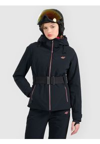 4f - 4F Kurtka narciarska membrana Dermizax 20000 z systemem RECCO damska - czarna S. Typ kołnierza: kołnierzyk stójkowy. Kolor: czarny. Materiał: skóra, materiał. Wzór: nadruk. Sezon: zima #1