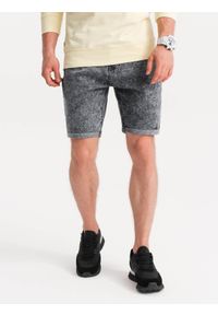 Ombre Clothing - Jeansowe marmurkowe szorty męskie - szare V3. Kolor: szary. Materiał: jeans. Styl: klasyczny #1