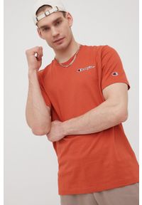 Champion t-shirt bawełniany kolor czerwony z aplikacją. Kolor: pomarańczowy. Materiał: bawełna. Wzór: aplikacja