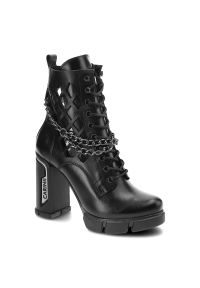 Czarne Botki Carinii Eleganckie Skórzane Buty Damskie. Kolor: czarny. Materiał: skóra. Szerokość cholewki: normalna. Obcas: na słupku. Styl: elegancki #1