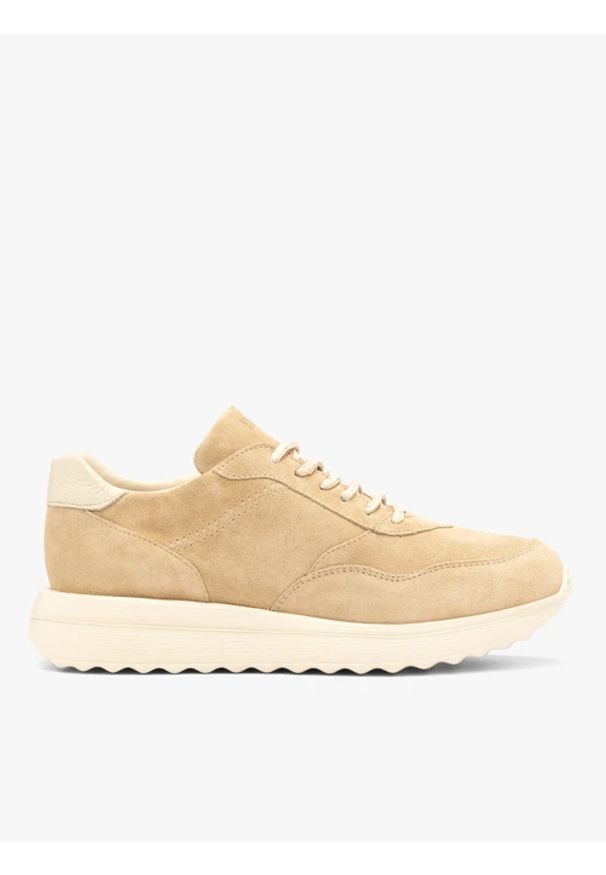 Ryłko - Beżowe sneakersy na grubszym spodzie. Okazja: na co dzień. Nosek buta: okrągły. Kolor: beżowy. Materiał: skóra, welur. Szerokość cholewki: normalna. Obcas: na platformie. Styl: casual, street, sportowy