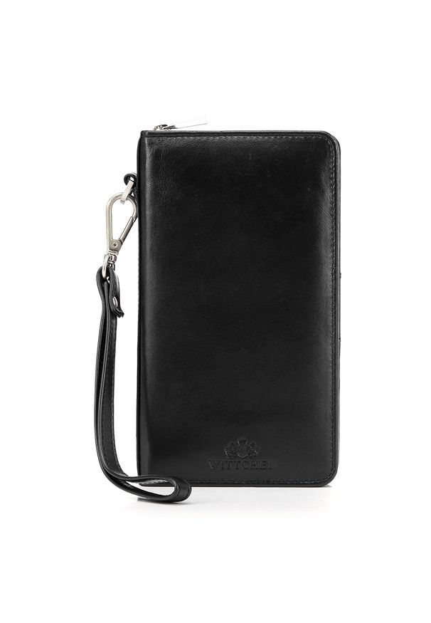 Wittchen - Damski portfel skórzany z kieszenią na telefon. Kolor: czarny. Materiał: skóra