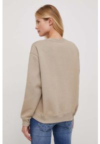 TOMMY HILFIGER - Tommy Hilfiger bluza damska kolor beżowy. Kolor: beżowy. Materiał: bawełna. Wzór: nadruk. Styl: klasyczny #2