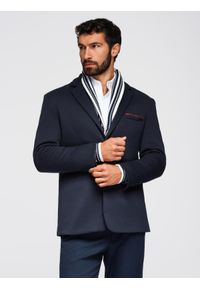 Ombre Clothing - Dzianinowa marynarka męska o dopasowany kroju - granatowa V3 - Rozmiar: XXL. Okazja: na spotkanie biznesowe, do pracy, na co dzień. Kolor: niebieski. Materiał: dzianina. Styl: klasyczny, biznesowy, casual, elegancki