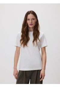Reserved - T-shirt z bawełny merceryzowanej - biały. Kolor: biały. Materiał: bawełna #1