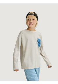 Reserved - Bawełniany longsleeve - jasnoszary. Kolor: szary. Materiał: bawełna. Długość rękawa: długi rękaw