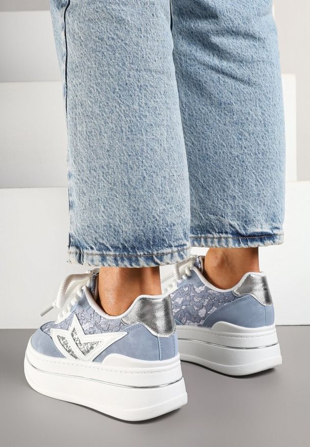 Born2be - Niebieskie Sneakersy na Grubej Podeszwie z Gwiazdą i Brokatem Telesaris. Kolor: niebieski. Materiał: jeans