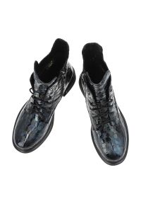 Niebieskie Botki S.Barski Modne Obuwie Damskie. Zapięcie: sznurówki. Kolor: niebieski. Materiał: skóra, materiał, lakier. Styl: klasyczny, elegancki #8