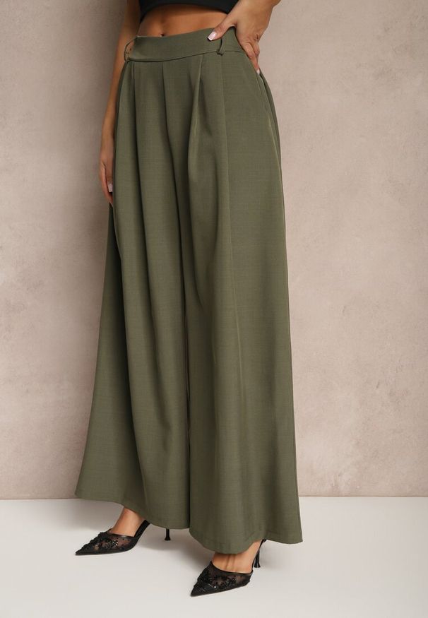 Renee - Ciemnozielone Eleganckie Spodnie Palazzo z Szerokimi Nogawkami Adivisa. Stan: podwyższony. Kolor: zielony. Styl: elegancki