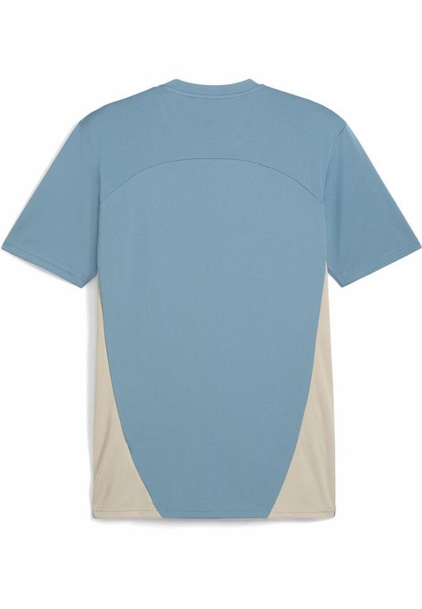 Puma - Męska koszulka treningowa Olympique Marsylia PUMA Bold Blue Putty Beige. Kolor: wielokolorowy, beżowy, niebieski. Materiał: materiał