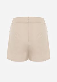 Renee - Beżowe Asymetryczne Spódnico-Szorty z Bawełną i Imitacją Kieszeni Tinabel. Kolor: beżowy. Materiał: bawełna. Wzór: aplikacja. Styl: elegancki #3