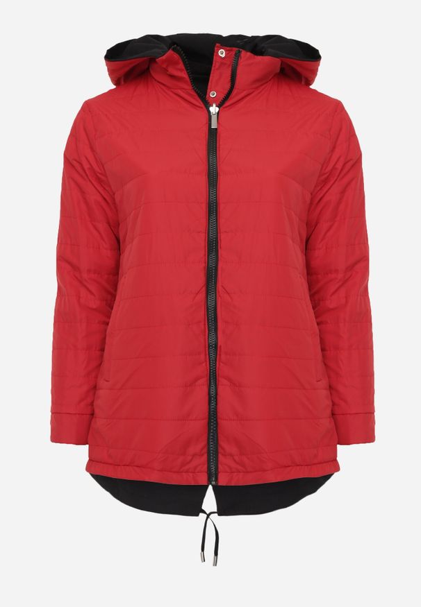 Born2be - Czarno-Czerwona Dwustronna Kurtka Przejściowa w Stylu Parki z Kapturem Tidala. Okazja: na co dzień. Typ kołnierza: kaptur. Kolekcja: plus size. Kolor: czarny. Materiał: poliester, jeans, materiał. Wzór: aplikacja. Styl: casual, klasyczny