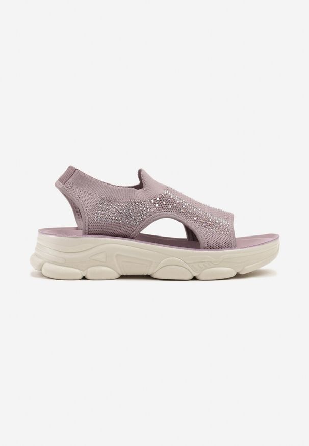 Born2be - Fioletowe Sandały Sportowe z Elastyczną Cholewką na Grubej Podeszwie Lirasette. Okazja: na co dzień, na spacer. Kolor: fioletowy. Materiał: jeans. Sezon: lato. Styl: sportowy