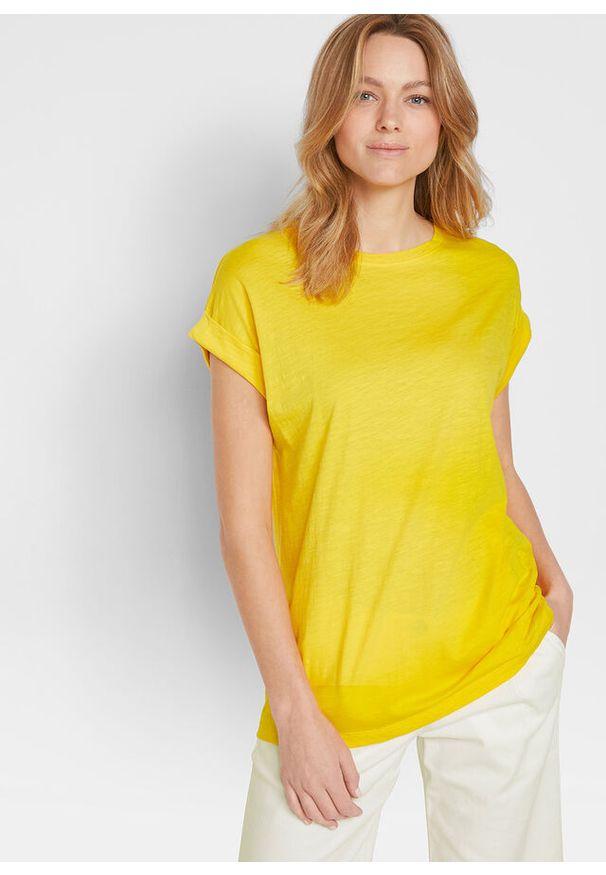 bonprix - Długi shirt z wywijanymi rękawami (2 szt.). Kolor: żółty. Materiał: bawełna. Długość: długie