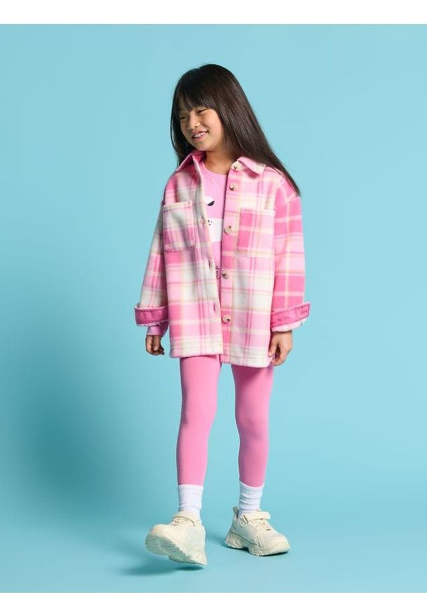 Sinsay - Kurtka koszulowa w kratę - różowy. Kolor: różowy. Materiał: dzianina