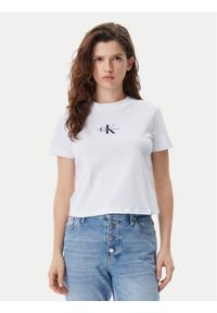 Calvin Klein Jeans T-Shirt Baby Tee J20J223113 Biały Slim Fit. Kolor: biały. Materiał: bawełna