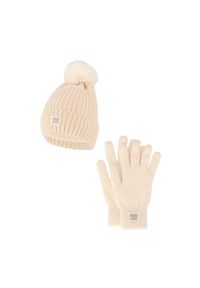 HEAT KEEPER - Zestaw damski Winter Thermo – czapka + rękawiczki – kolor złamanej bieli. Kolor: biały. Materiał: poliester. Sezon: zima. Styl: sportowy #1