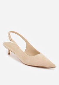 Born2be - Beżowe Czółenka na Szpilce Typu Kaczuszka z Odkrytą Piętą Vetiena. Okazja: na co dzień. Zapięcie: sprzączka. Kolor: beżowy. Materiał: jeans. Obcas: na szpilce. Styl: wizytowy, casual, klasyczny, elegancki #3