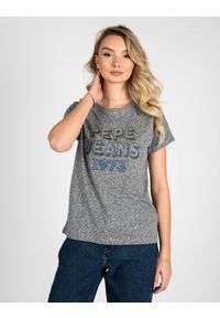 Pepe Jeans T-Shirt "Bibiana" | PL504817 | Bibiana | Kobieta | Szary. Okazja: na co dzień. Kolor: szary. Materiał: poliester, wiskoza, bawełna. Wzór: aplikacja, nadruk. Styl: casual #1