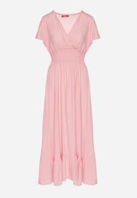 Born2be - Różowa Wiskozowa Kopertowa Sukienka o Rozkloszowanym Kroju Nellrive. Okazja: na co dzień. Typ kołnierza: dekolt w serek. Kolor: różowy. Materiał: wiskoza. Długość rękawa: krótki rękaw. Typ sukienki: kopertowe. Styl: casual, elegancki #6