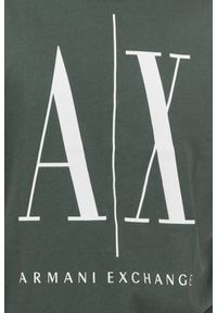 Armani Exchange - ARMANI EXCHANGE Szaro-zielony t-shirt męski z dużym logo, Rozmiar XL. Kolor: zielony. Materiał: prążkowany #4