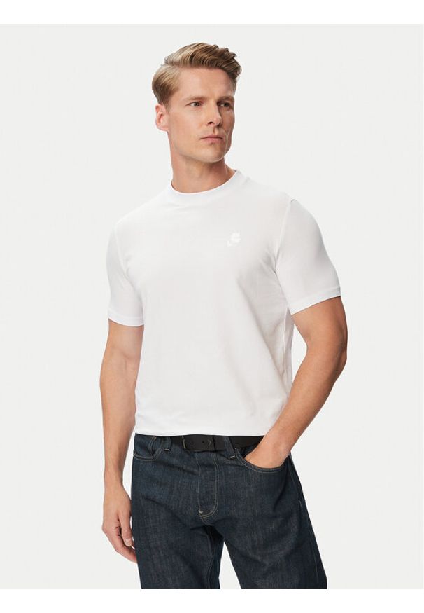 Karl Lagerfeld - KARL LAGERFELD T-Shirt 755750 500221 Biały Regular Fit. Typ kołnierza: dekolt w karo. Kolor: biały. Materiał: bawełna