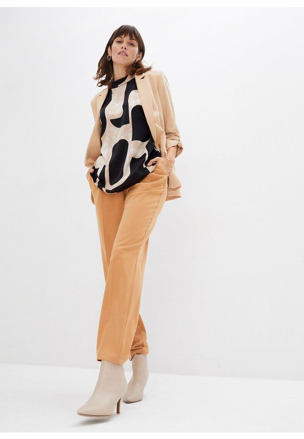 bonprix - Tunika satynowa. Typ kołnierza: kołnierzyk stójkowy. Kolor: czarny. Materiał: satyna